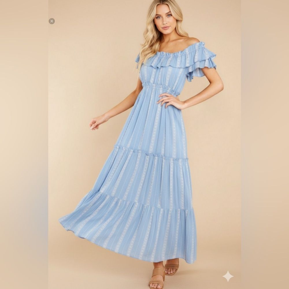 Take 50% OFF- Pinch Elegant Blue Off-Shoulder Maxi Dress, Size-M